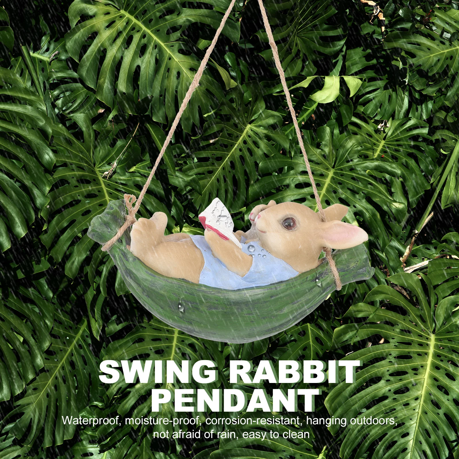 

Resin Rabbit Swing Statue Durable Garden Decoration Yard Scene Layout Natural Outdoor Adornment Animal Statue Tree Decor