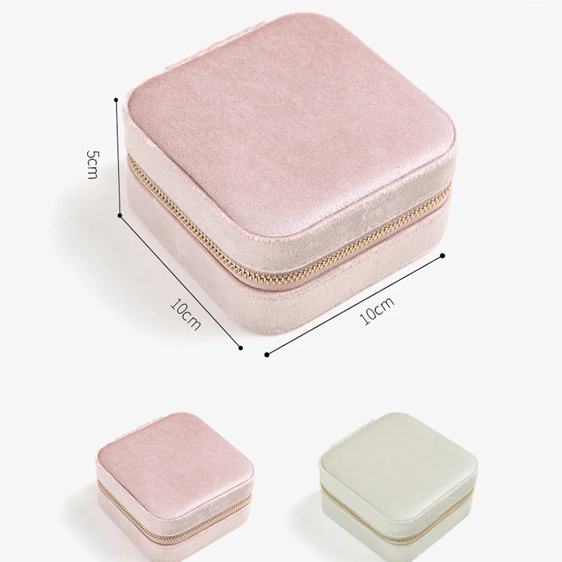 Plush Velvet Small Jewelry Box Necklace Ring Storage Organizer Mini Jewelry Case Square Jewelry Travel Organizer For Women Girls