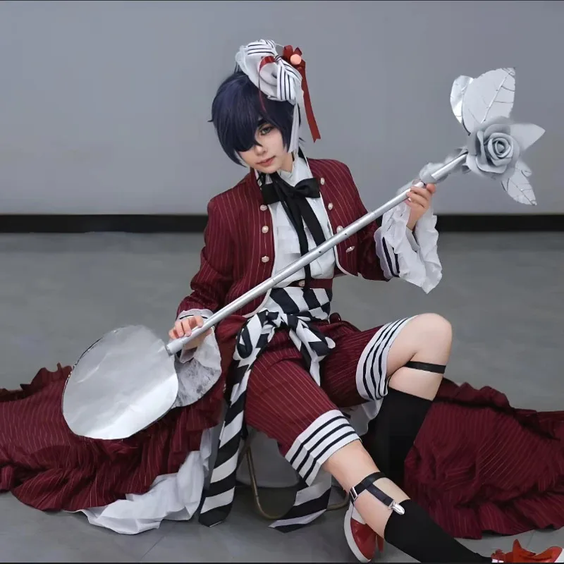 أنيمي الأسود بتلر Ciel فنجان شاي تأثيري حلي الأحمر الفيكتوري على غرار ثوب الأحذية الدعامة الملحقات مجموعة كاملة القوطية Su4;v'5,f;6.j;8'