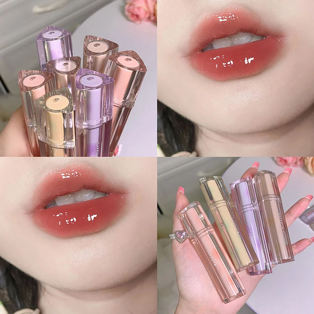 Cappuvini Iced Tea Mirror Lip Glaze Water Light Lip Gloss Glass Jelly Lip Gloss Triangle Transparent Tube Brightening Lip Gloss