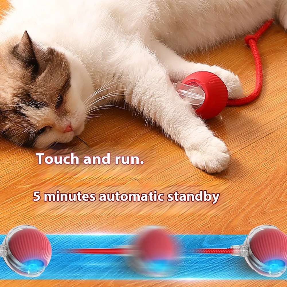 Cat Toy Intelligent Electric Automatic Rolling USB Rechargeable with Rope Sound Making Toy Ball Home Pet Soothing Supplies