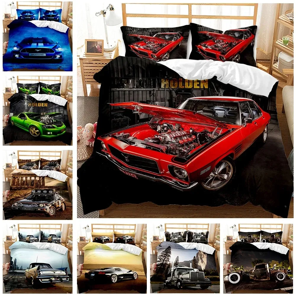 Vintage Duvet Cover Set Classic Car Automobile Mechanic Nostalgic 50s Bedding Set Twin Queen King Full Polyester Quilt Cover