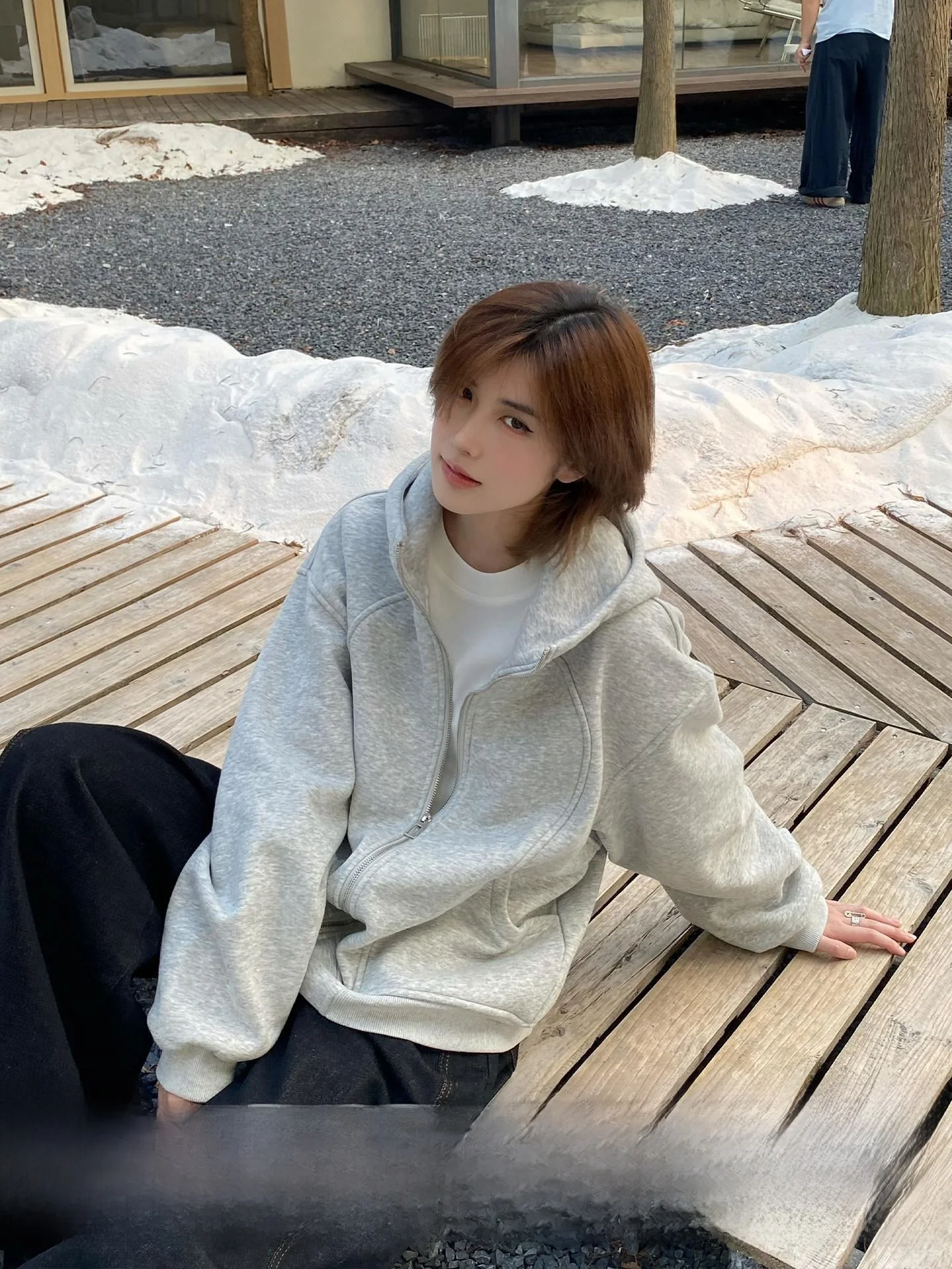 

Ja1 Unisex Oversized Hoodie Zipper Neck Design Pure Color Long Sleeve Cotton Polyester Blend Comfortable Fit Streetwear Style