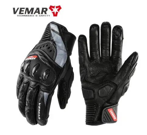 Vemar Motorcycle Gloves Leather Guantes Moto Off Road Enduro Accessories Motorbike Glove Motorcyclist Men Black Luvas Gift