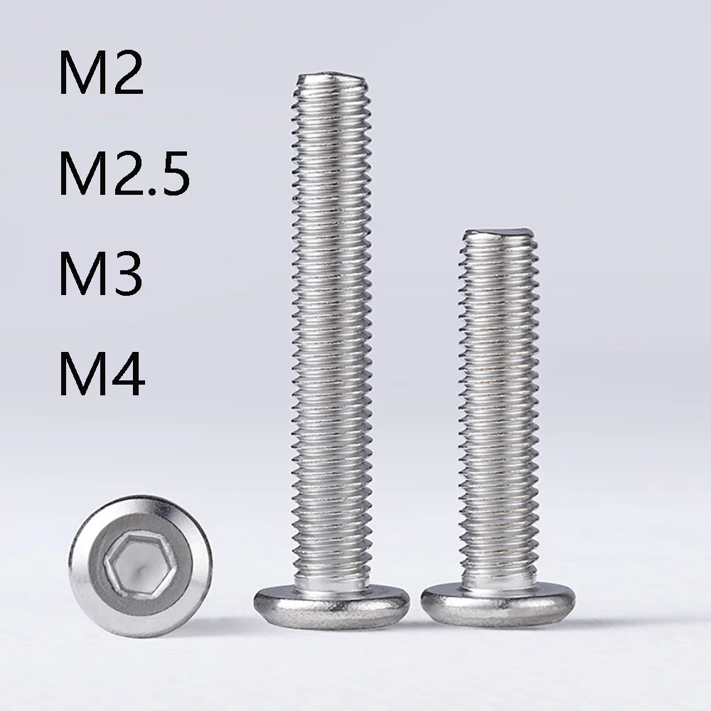 304 Stainless Steel Large Flat Round Head Hexagon Socket Head Screw M2 M2.5 M3 M4 Ultra Thin Super Low Flat Wafer Head Screws