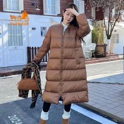 2024 Winter New Women's Coat Simple Temperament Long Grey Goose Down Jacket Double-sided Top Warm Jacket Coat Women