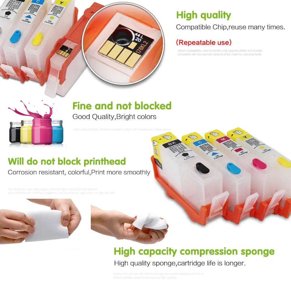For  HP178 178XL Refillable Ink Cartridge for HP 3070A 3520 4620 5510 5520 5515 5521 6521 6510 6520 Printers with ARC Chip