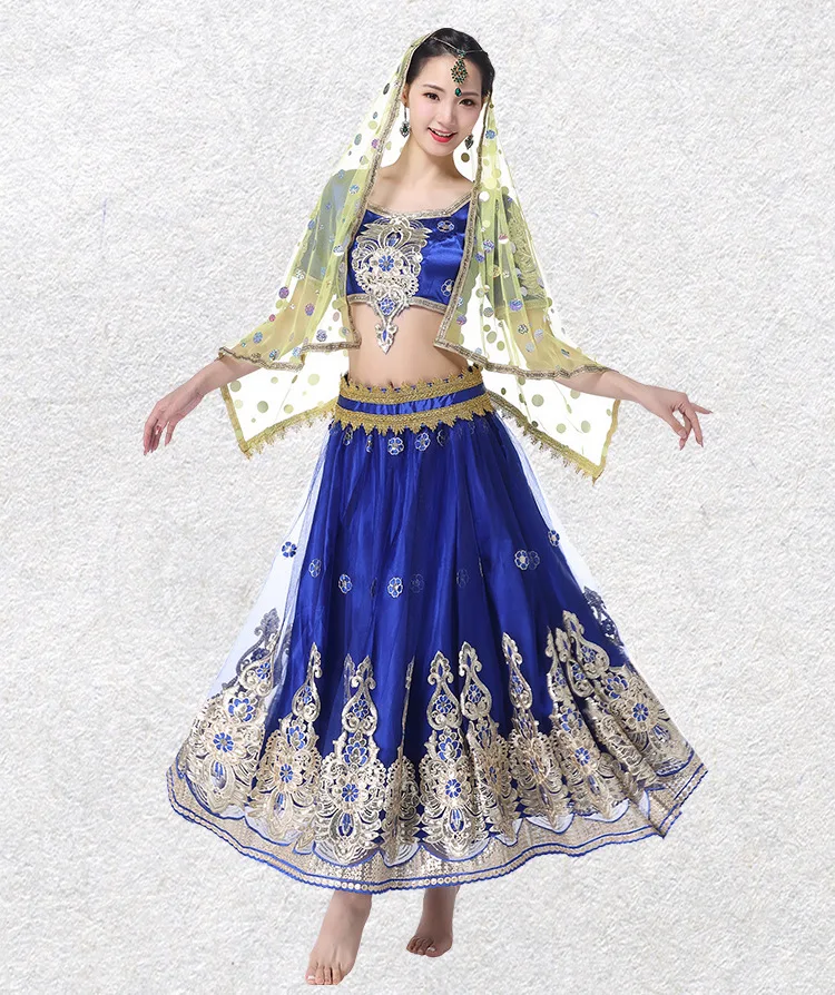 女性ベリーダンス衣装インドダンス刺繍ボリウッド衣装セットロング
