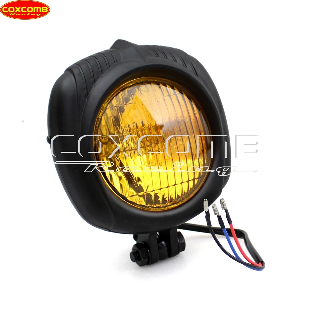 Amber Lens Motorcycle Front Head Light Vintage Electroline Sealed Headlamp For Honda Harley Suzuki Yamaha Chopper Bobber Custom