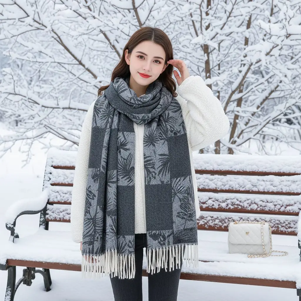 

Woman Autumn Winter Pashmina Printing Scarf Tassels Shawls Warm Wraps Big Size Cape Female Thick Blanket Wraps Foulard 185*70cm