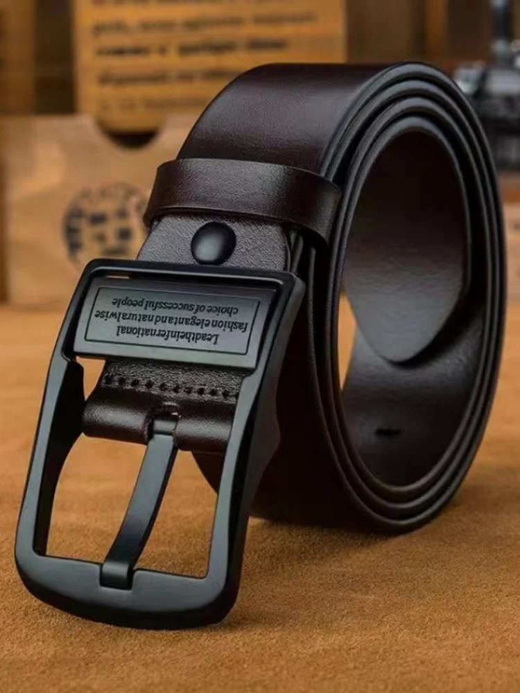 New Men's leather belt, silver black buckle, new style, fashionable, trendy, light luxury, Casual business,  styles, pin buckl