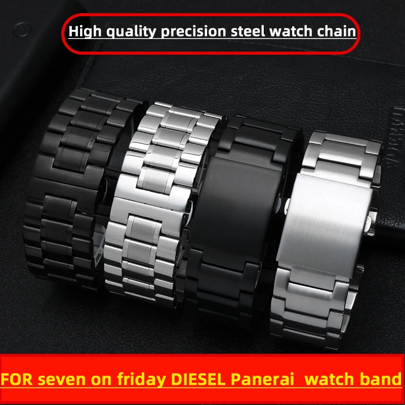 22 24mm high-quality precision steel watch chain for Seven on Friday DIESEL Panerai large dial men's metal watch chain 28 30mm