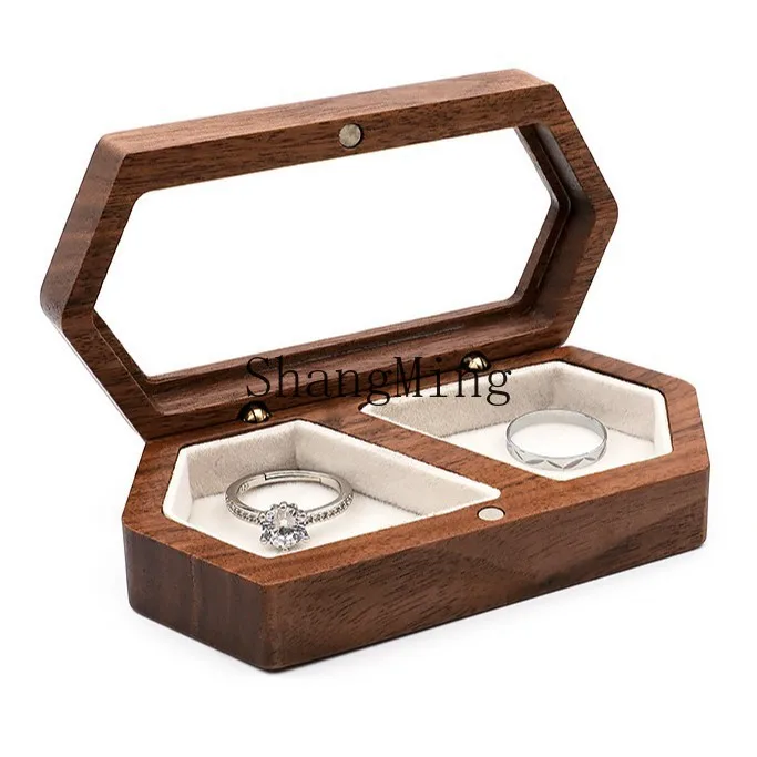 

PYH Fashion Simple Solid Wood Hot Sale Wooden Black Walnut Ring Box Jewelry Box Mini Storage Box