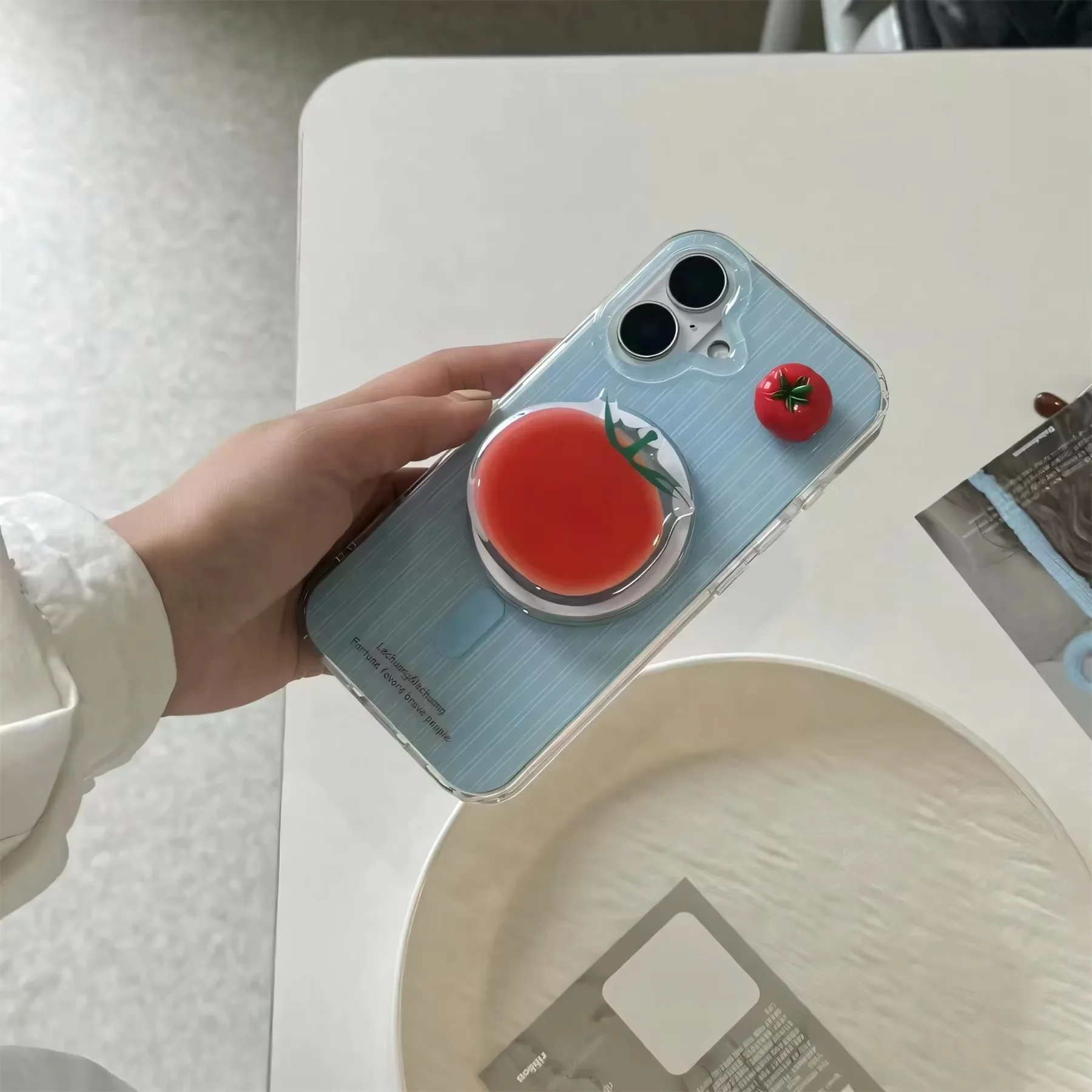 Ins เกาหลีน่ารัก 3D Mini Tomato Magsafe ขาตั้งโทรศัพท์แม่เหล็ก Grip Tok Griptok เกาหลีพับแหวนสําหรับ IPhone Samsung ขาตั้ง