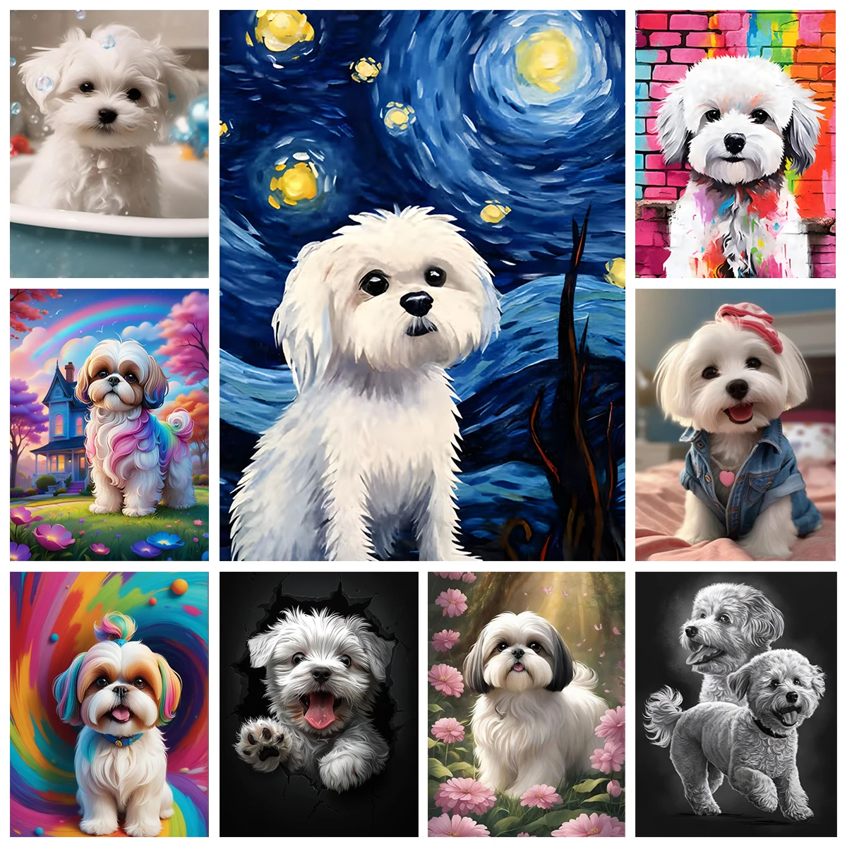 Malteser Hund 5D Diamant Malerei Haustier Hund Kunst Porträt DIY Diamant Stickerei Mosaik Tier Ölgemälde Zimmer Home Decor