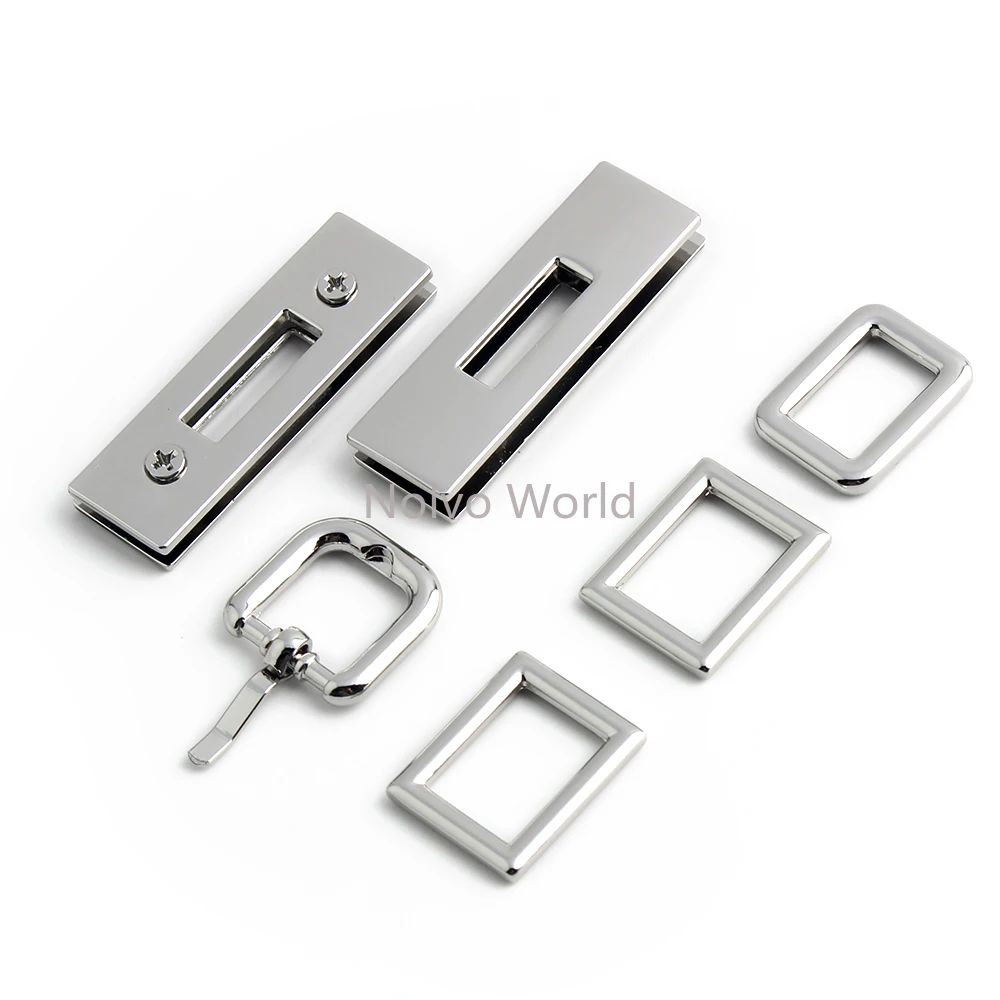 

2/5/10Sets Silver Zinc Alloy Turn Twist Lock Bucket Bag For Handbag Purse Eyelets Lock Foot Rivets Rectangle Ring Accessories