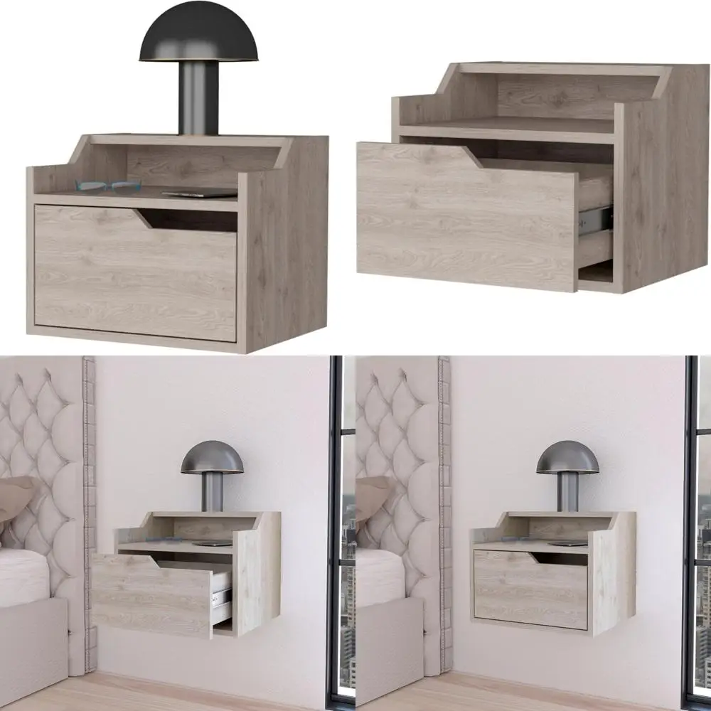 

Contemporary Light Gray Bedside Table with Dual Shelves, Perfect for Room Styling, Offers Simple Assembly and Flexible Storage f