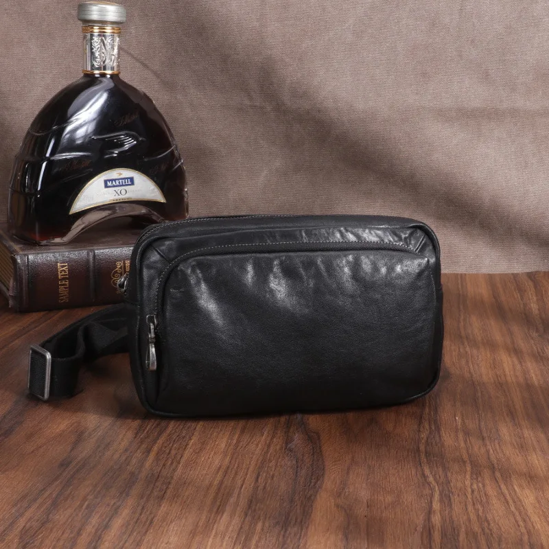 Genuine leather men's crossbody bag, multi-functional cowhide hand-held large-capacity waterproof single-shoulder bag