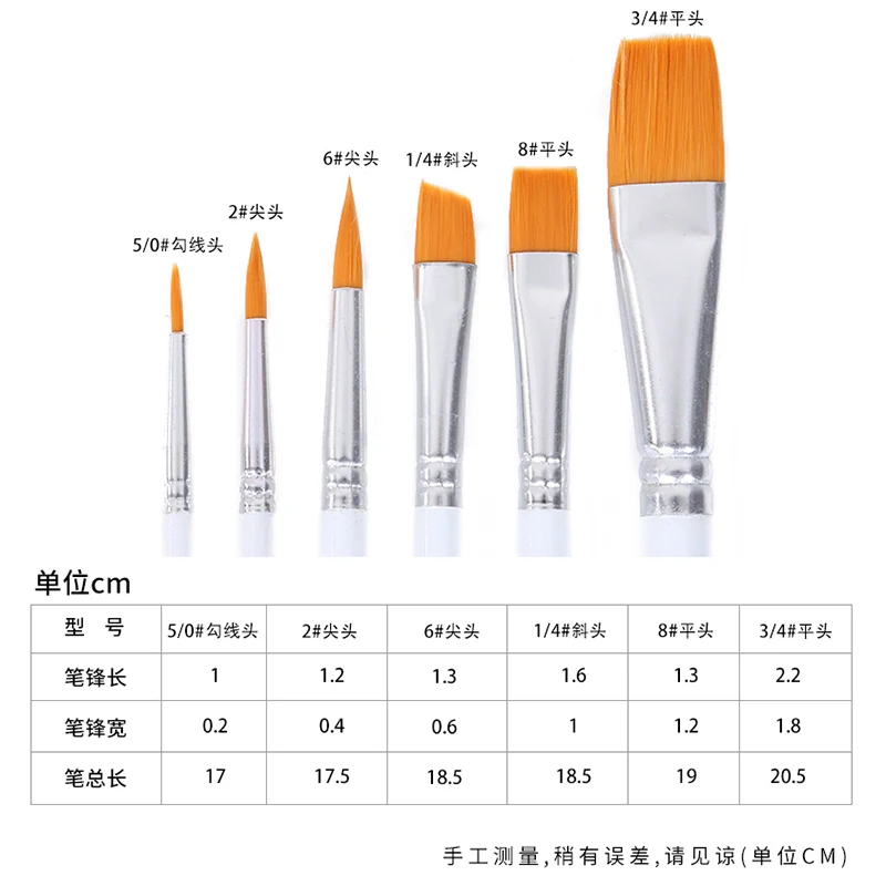 BOMEIJIA 6 ชิ้นรอบแบนแปรงทาสีสําหรับสีน้ําอะคริลิ Gouache น้ํามันสีอุปกรณ์ศิลปะ