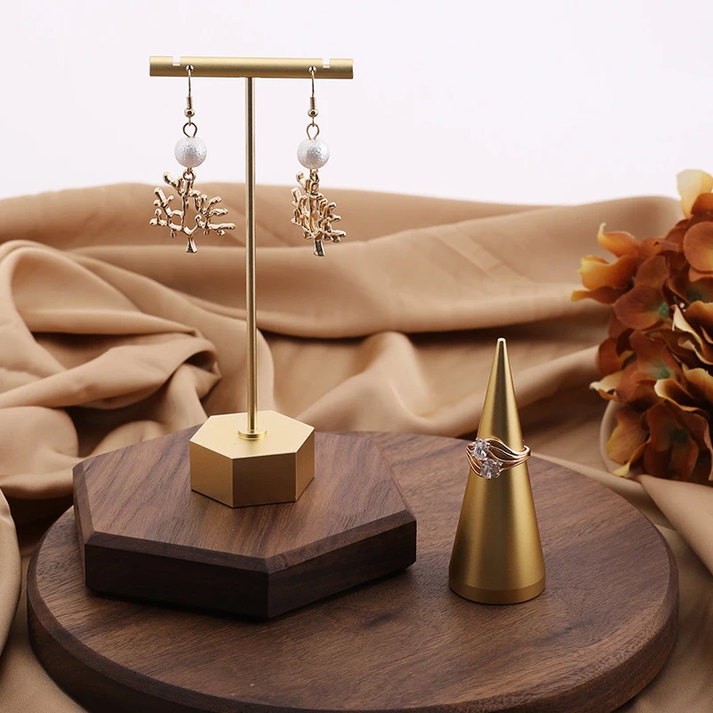 حامل عرض القرط المعدني على شكل حرف T، منظم مجوهرات بقاعدة سداسية لبيائع البيع بالتجزئة والتصوير الفوتوغرافي في المتجر عبر الإنترنت #2