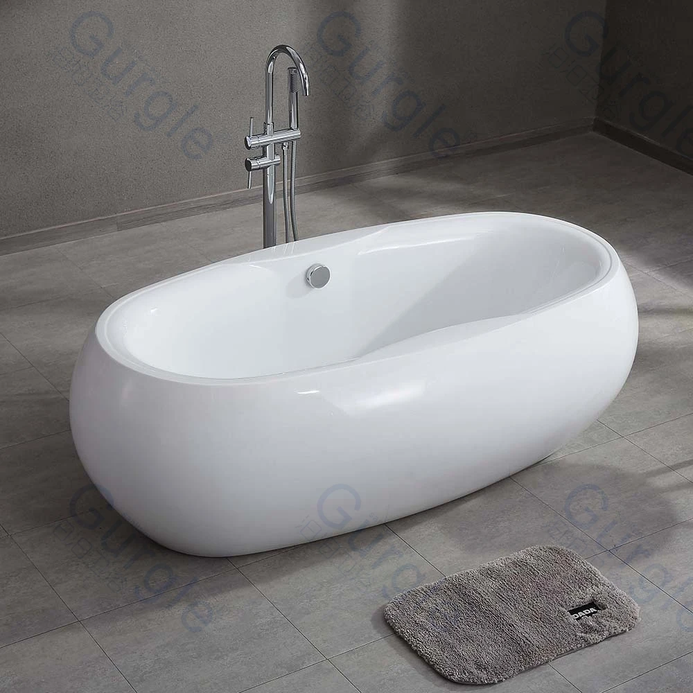 

Popular Used Indoor Modern Design Solid Surface White Freestanding Acrylic Bathtub Egg Shape Design Bath