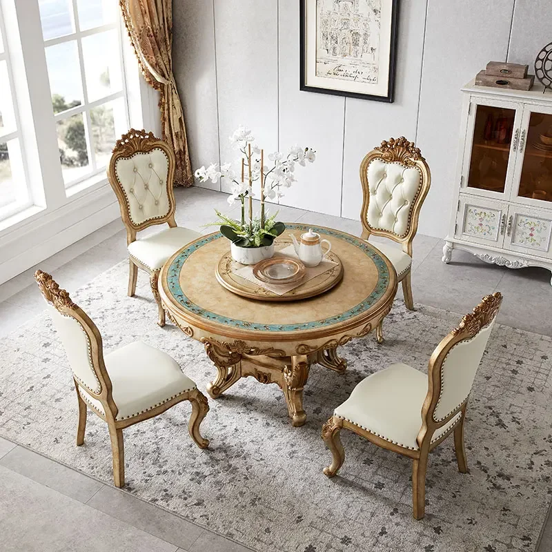 

Table Solid Wood European-Style Luxury Round Table 1.3 M Carved Table round Dining Room Combination Furniture 1