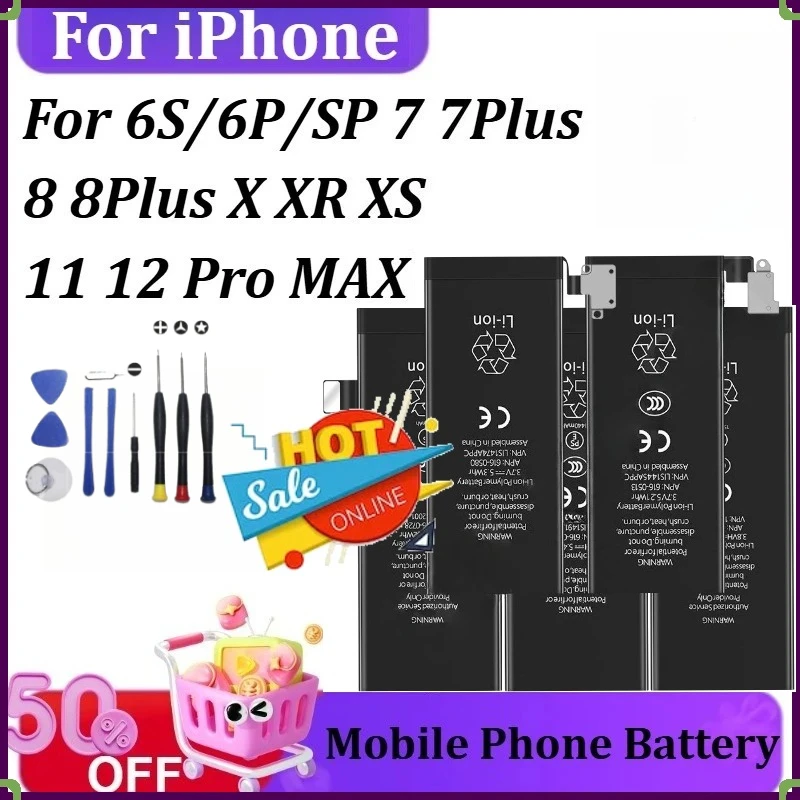 

High-Capacity Replacement For iPhone 6 6S 6P 6SP 7 7Plus 8 8Plus X XR XS 11 Pro MAX 12 12 pro max Mobile Phone Battery +Tools