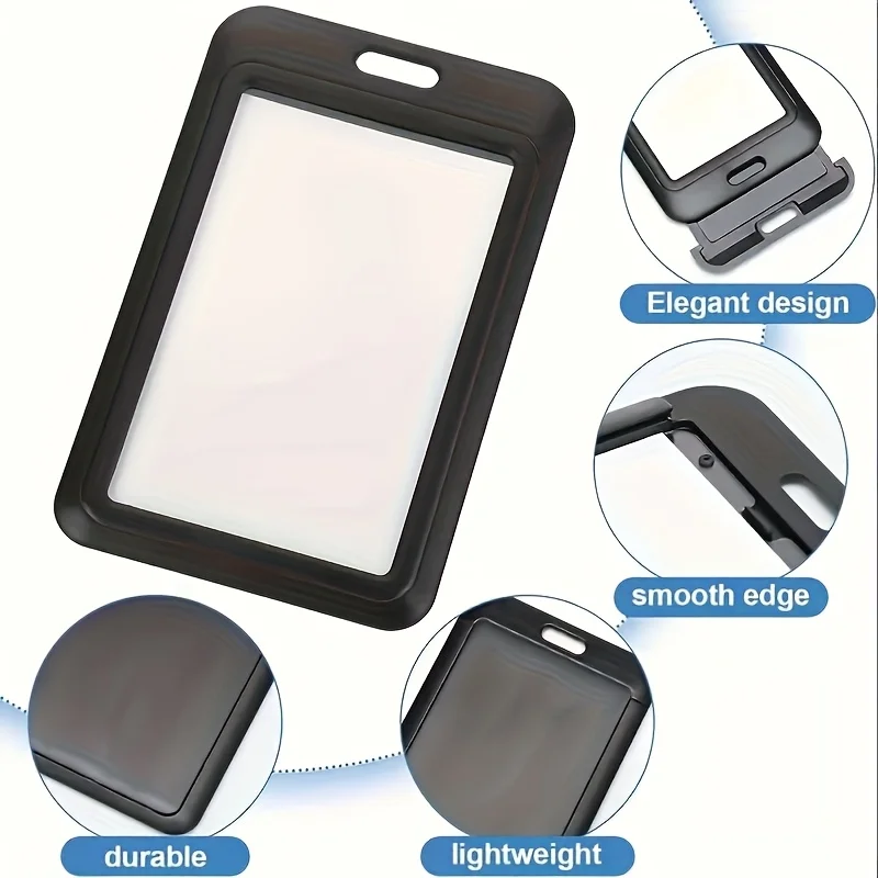 Slider Badge Clip - Hard Black Vertical Plastic Card Case Protective Cover with Retractable Badge Reel and Black Lanyard