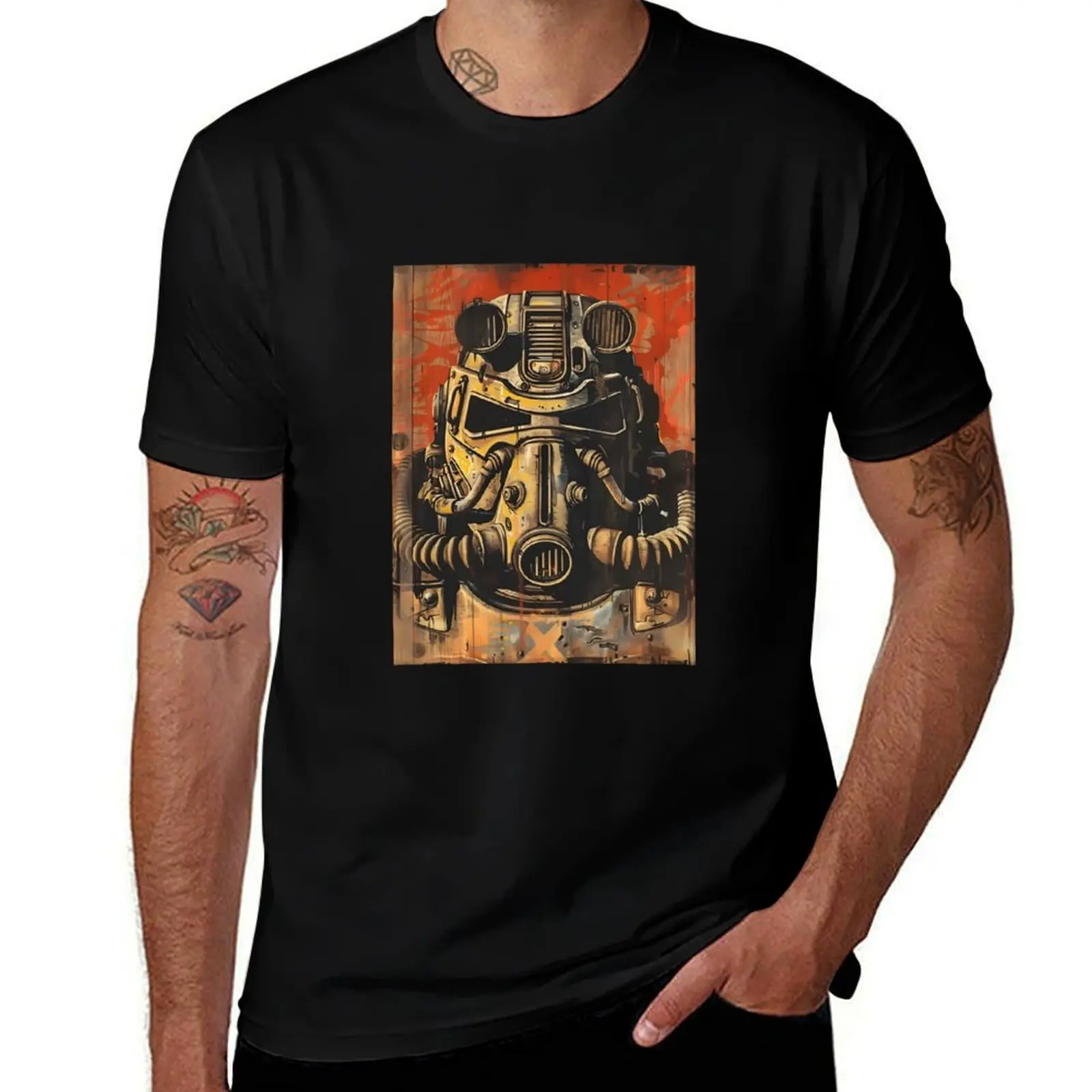 

T60 Armour Brotherhood of steel helmet T-Shirt custom t-shirts tops graphic shirts slim fit t shirts for men