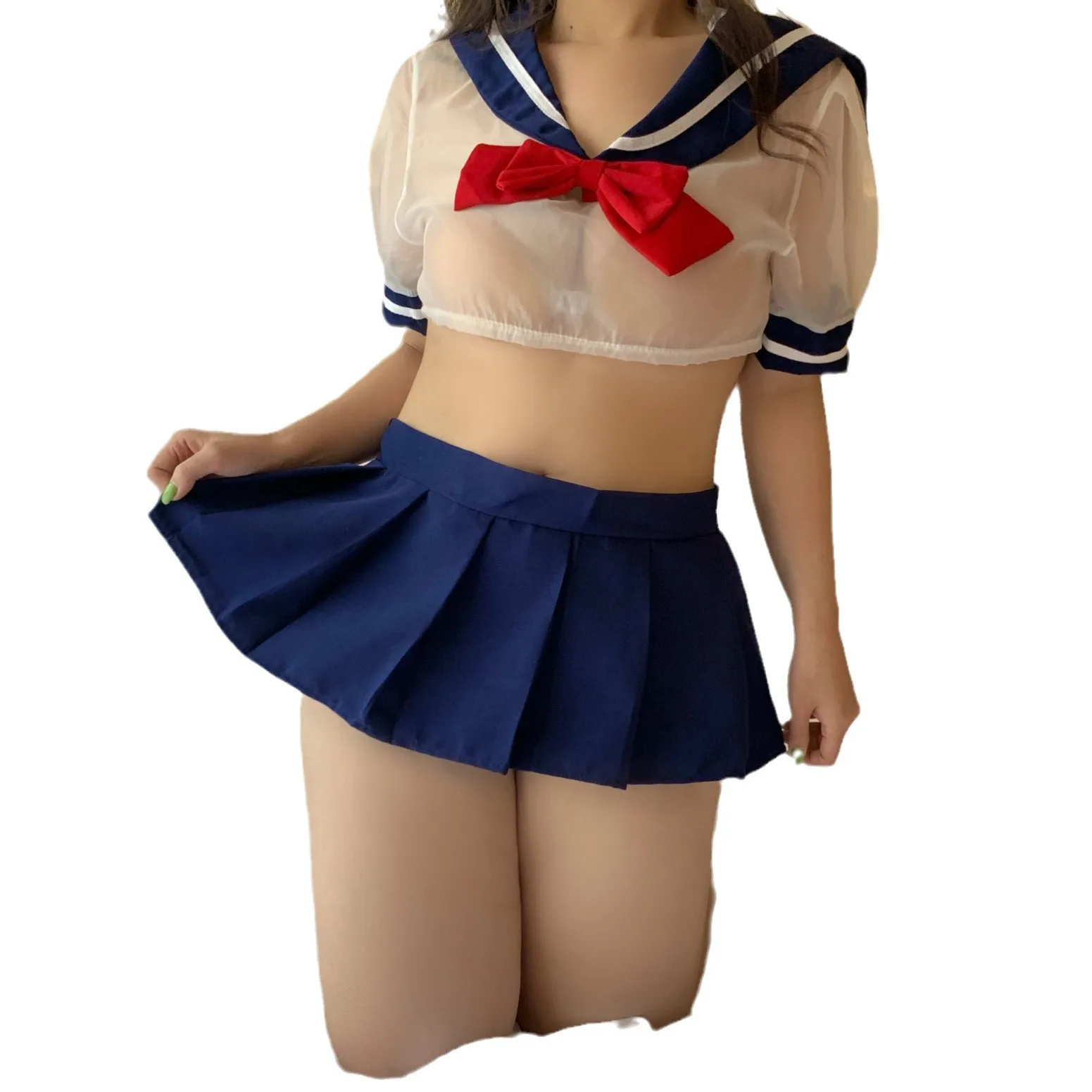 

Plus Size Female Miniskirt Outfit Cosplay Student Uniform School Girl Sheer Erotic Costume Babydoll Dress Women Sexy Lingerie