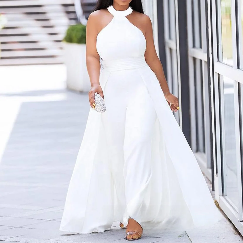 

High Waist Wrap Chest Wide Leg Pants Maxi Skirt Dress Commute round Neck Cross-Border Elegant Women's Suit