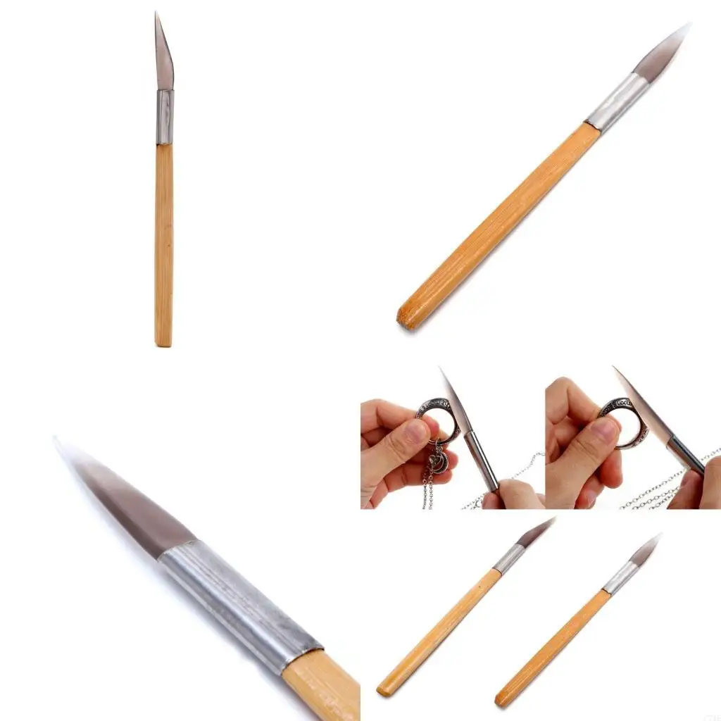 

Knife Edged Agate Burnisher Craft Polishing Tool Carving with Bamboo Handle for Sliver Jewelry Making