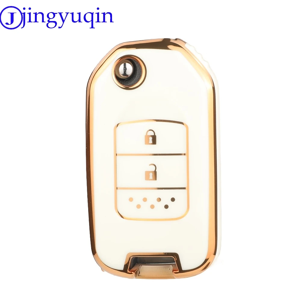 Jingyuqin Kedatangan TPU Kunci Mobil Shell Case Fob 2/3 Tombol Case Kunci Mobil untuk Honda Civic City Fit HR-V XR-V Lipat Flip