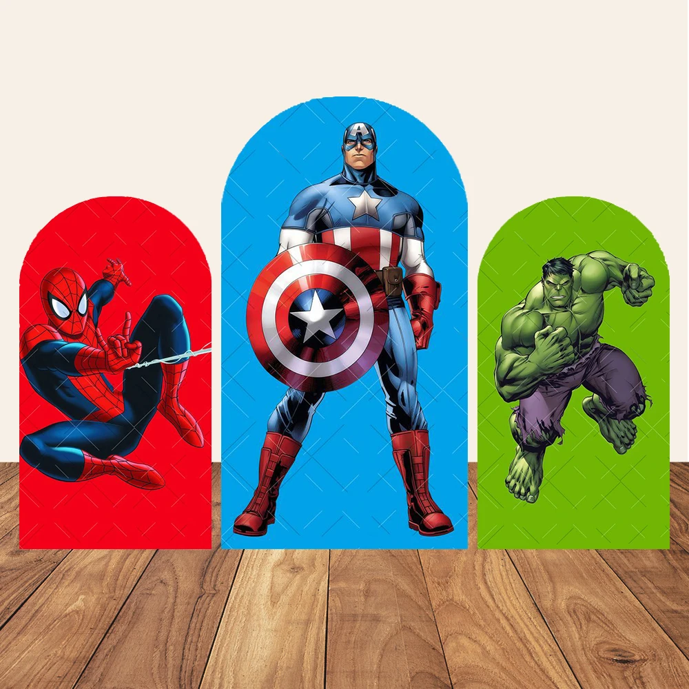 Arche de toile de fond sur le thème des Avengers, motif Captain America et Spiderman, pour la décoration murale de fête d'anniversaire de garçon