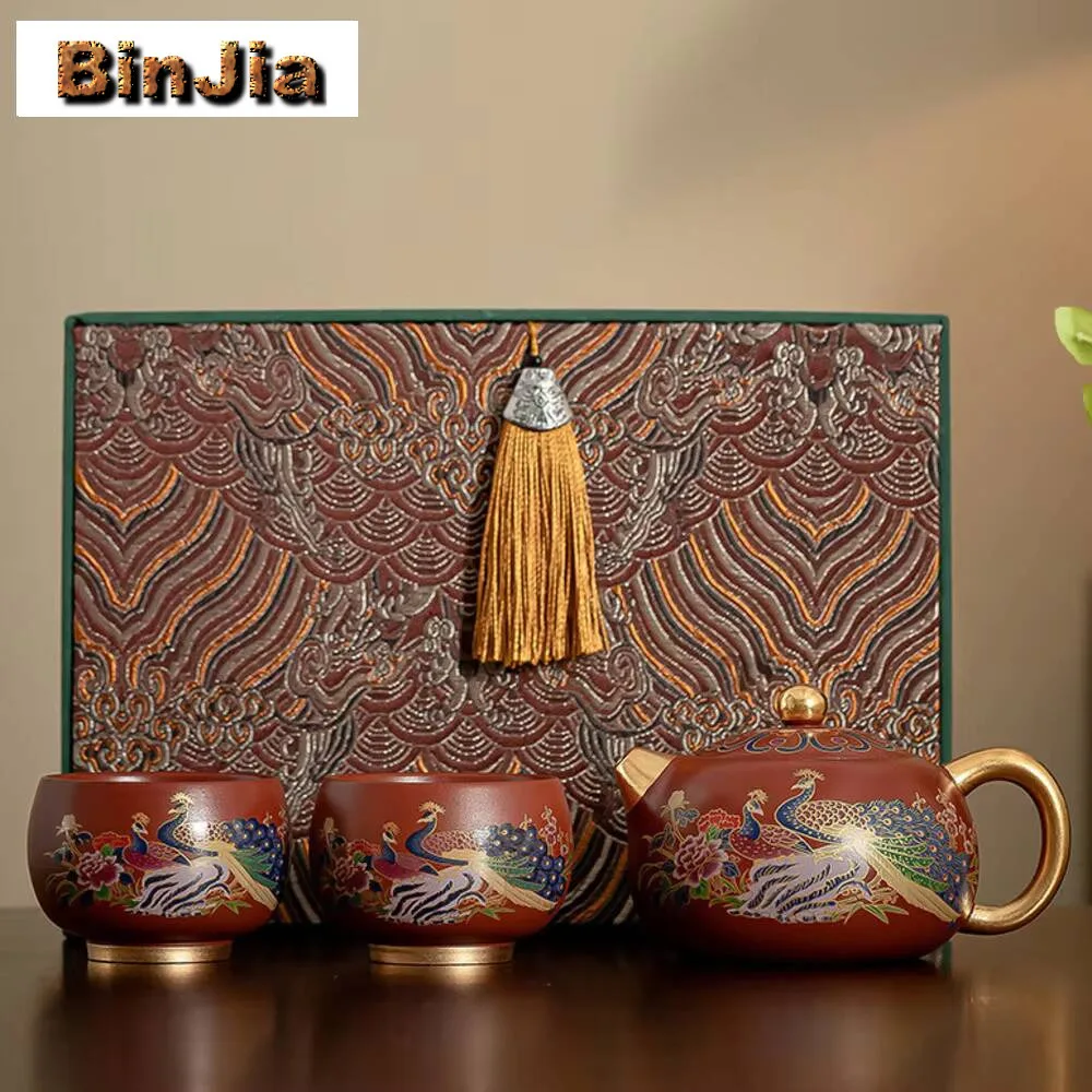 

Handmade Phoenix Dahongpao Purple Clay Tea Set Complete Antique Ceremony 1 Pot And 4 Cups Items Collection Decoration Craft