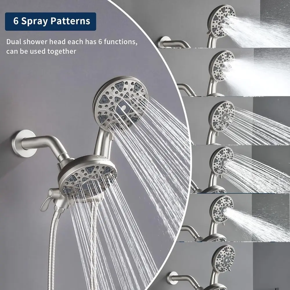 Dual Shower Head and Handheld Combo with Tub Spout, Brushed Nickel Shower System Kit