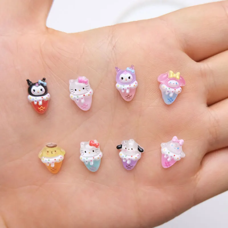 50 Stücke Gemischt Kawaii Eis Hallo Kitty Nagel Charms Harz Cartoon Kuromi Melody Nail art Dekoration Sommer Maniküre Strass