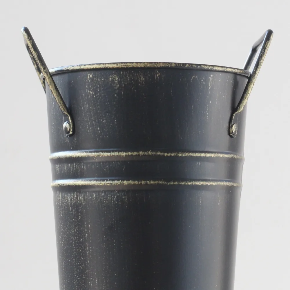 DIY Craft Creative Tin Flower Bucket Round Protable Retro Tin Barrel with Handles Durable Wrought Vase Home Decor
