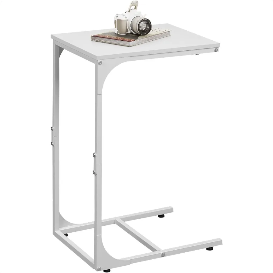 

C Shaped End Table Small Couch Side Tables with Metal Frame Sofa Table TV Tray for Living Room Bedroom White