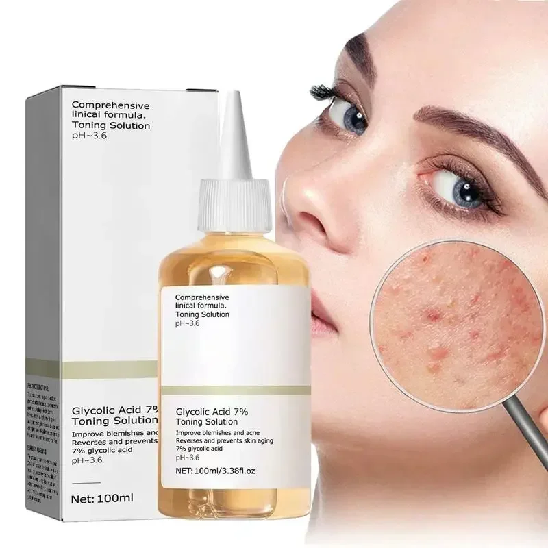 Acido glicolico 7% tonificante Soluzione per la cura della pelle del viso Schiarire i pori Glow Acido Toner Lifting Rassodante Rughe Dispelare l'acne Nuovo