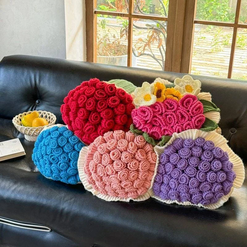 2025 New Rose Bouquet Multi-Functional Knitted Half Velvet Plush Pillow Bedroom Sofa Blanket Popular Sales Quality Bedding