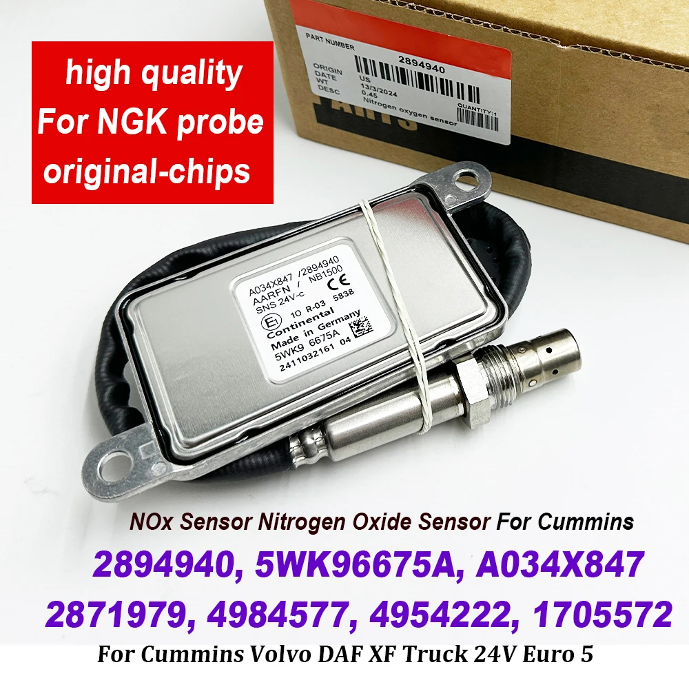 2894940 5WK96675A NOX Nitrox Oxygen Sensor A034X847 For NGK Probe High Quality Chip For Cummins Volvo DAF XF Truck 24V Euro 5