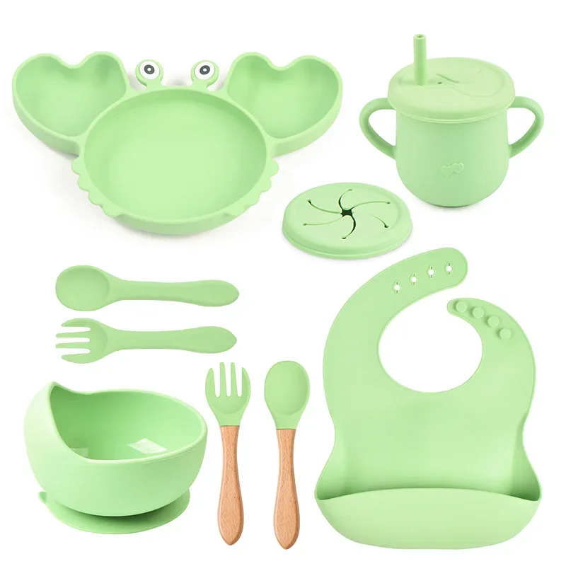 Children's tableware set Three-grid crab silicone plate set