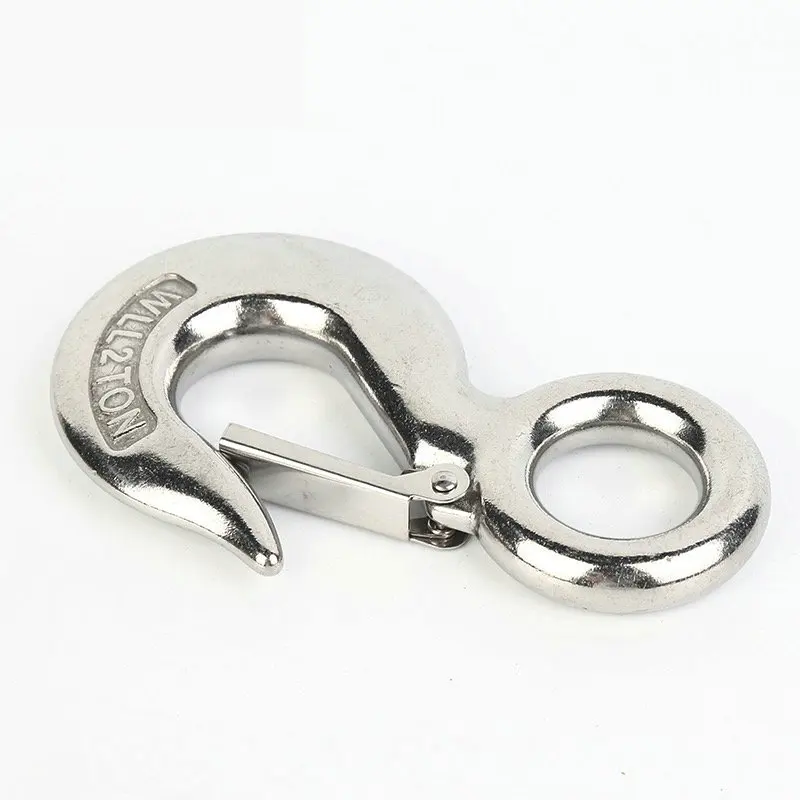 S320 Stainless Steel Hoist Cargo Hook Lifting Chain Eye Rotatable Ring Claw With Lock Working Load WLL 0.5T/0.75T/1T/1.5T/2T