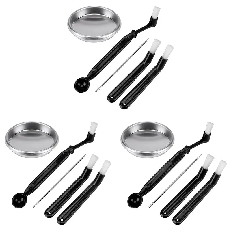 A98E-15Pcs Coffee Machine Brush With Spoon Coffee Grinder Brush Coffee Machine Group Head Cleaning Metal Blind Bowl