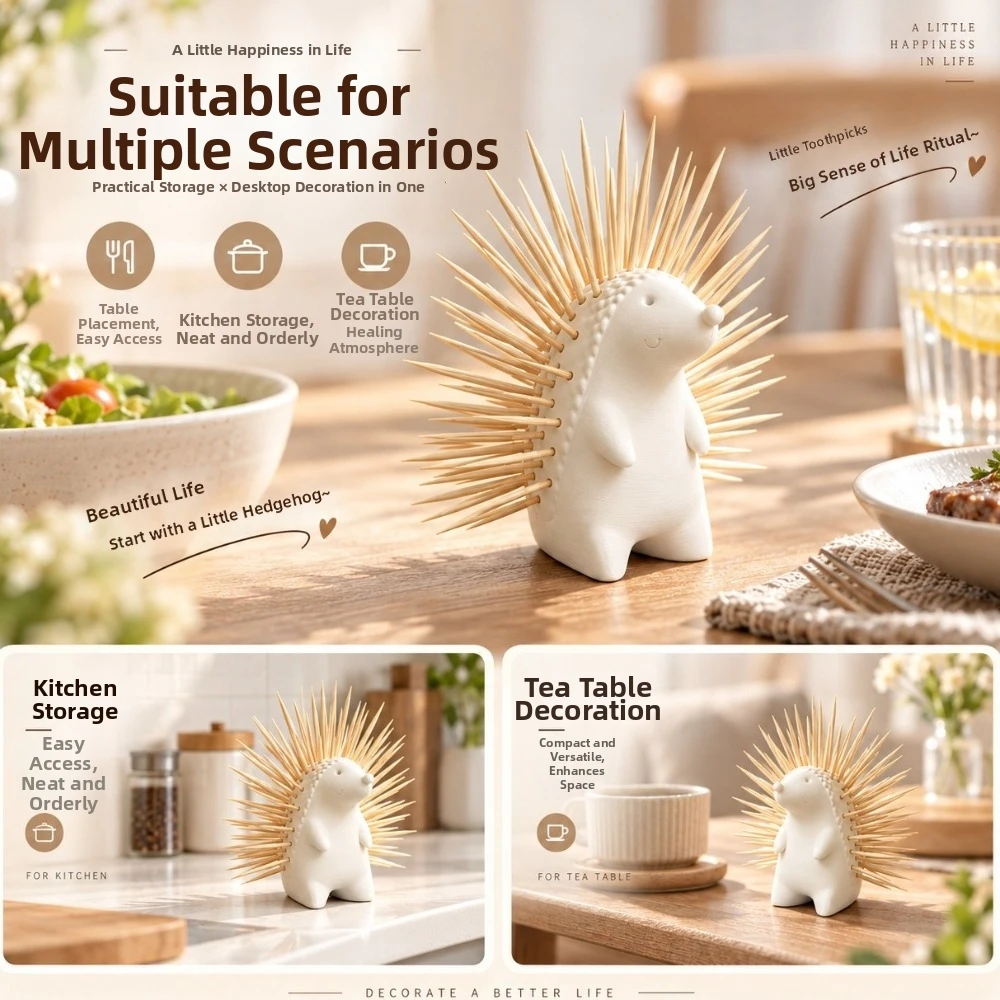 3D Printed Hedgehog Toothpick Holder Creative Cartoon Animal Shape Toothpick Holder Cute Plastic Toothpick Dispenser Kitchen