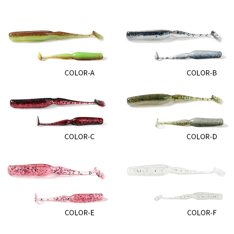 SENSEYE 10PCS 70mm 2.2g Swing New Special T Tail Sinking Fishing Lures Wobbler Fishing soft Lure For bass Silicone Bait