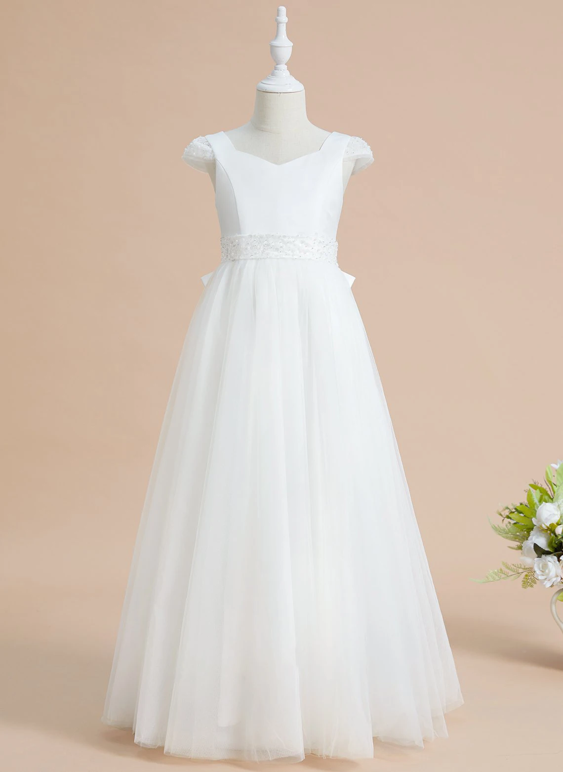 

Ball-Gown/Princess V-Neck Floor-Length Satin/Tulle Flower Girl Dress/Wedding Party Dresses/Flower Girl Dresses