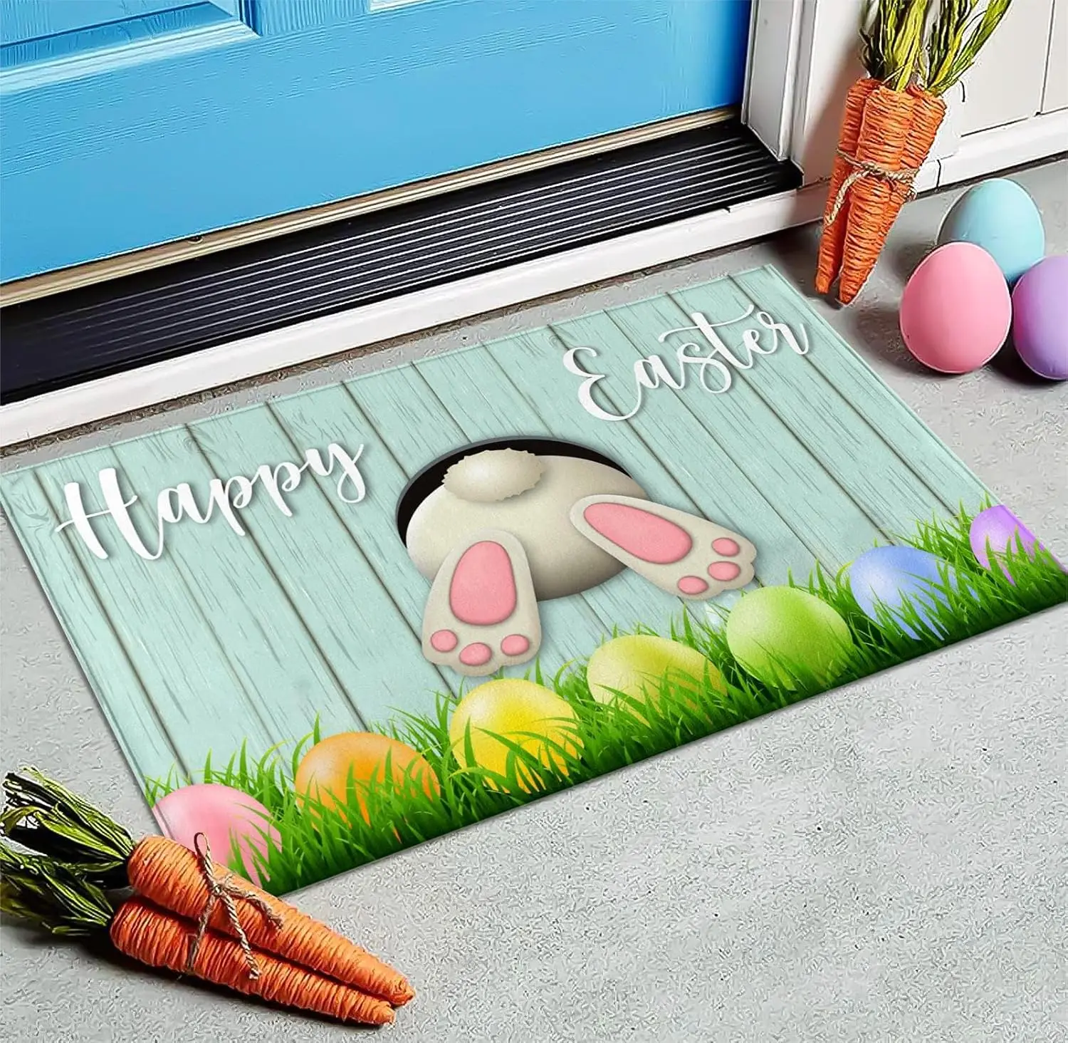 Easter Welcome Door Mat Bunny Tail Spring Floor Mat Entrance Bathroom Door Mat Non-Slip Kitchen Hallway Rugs Easter Decorations