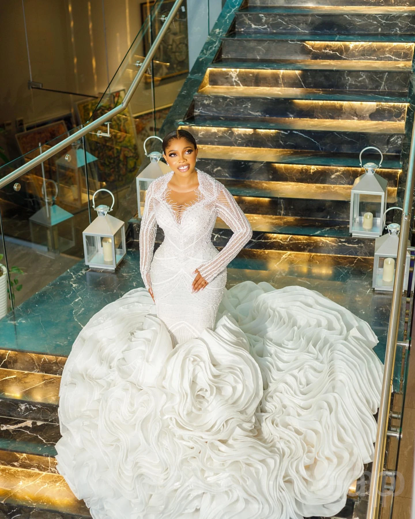 Robe De mariée personnalisée à paillettes et perles lourdes brillantes, manches longues, volants en cascade, robes De mariée luxueuses